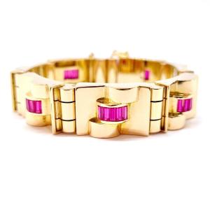 Bracelet Tank (1936-1950) Or Jaune 18 Carats Rubis