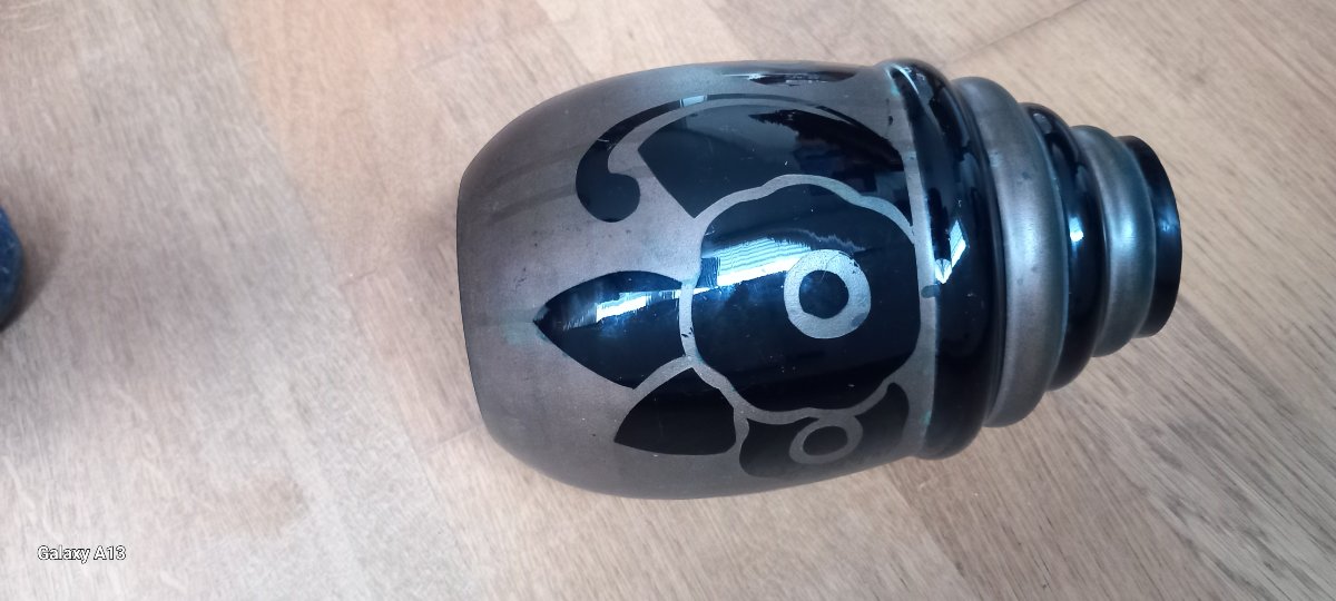 Art Deco Vase By Paul Heller, Made Of Black Hyalite Glass, From Verrerie De Rupel, Boom, Belgium-photo-2