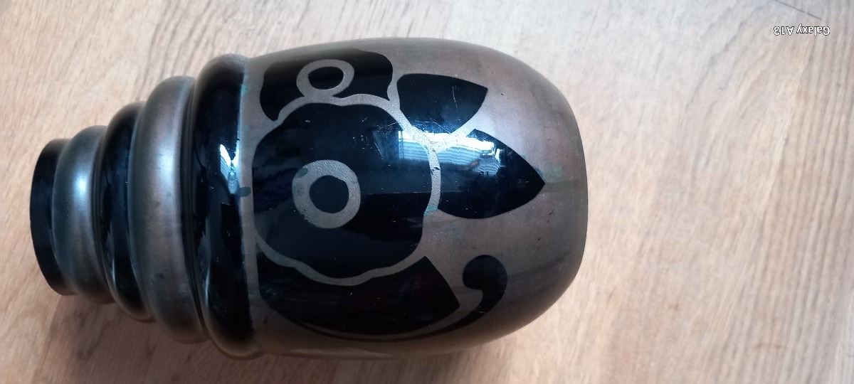 Art Deco Vase By Paul Heller, Made Of Black Hyalite Glass, From Verrerie De Rupel, Boom, Belgium-photo-1