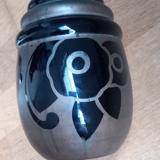 Art Deco Vase By Paul Heller, Made Of Black Hyalite Glass, From Verrerie De Rupel, Boom, Belgium
