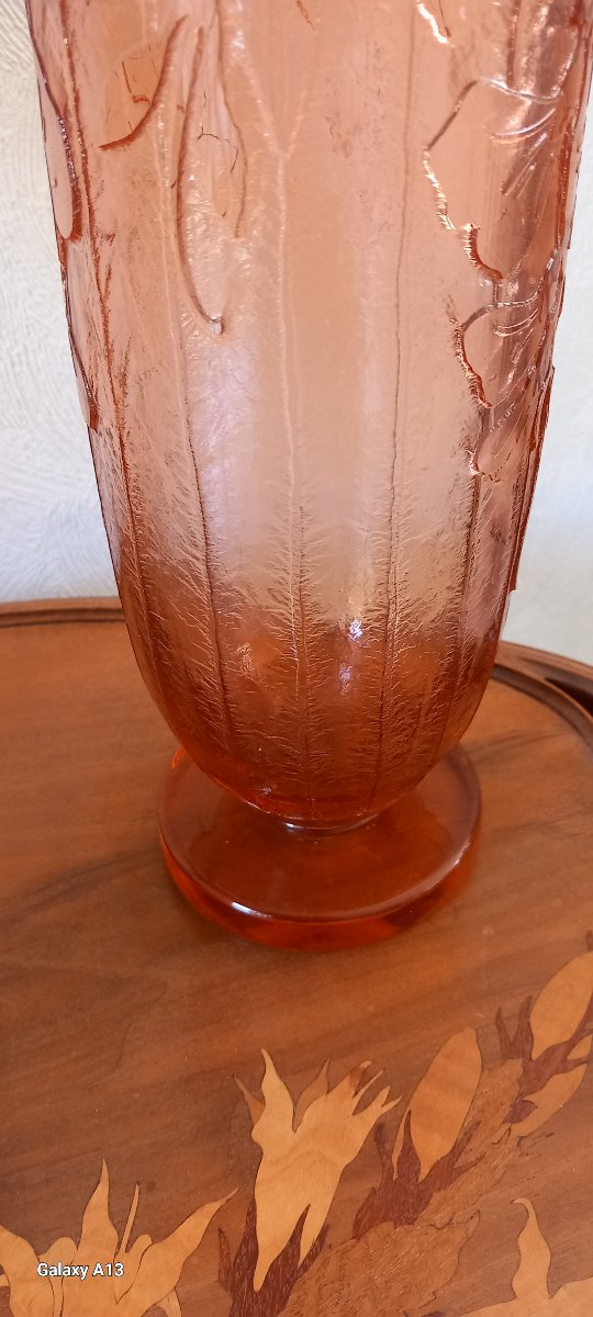 Schneider Le Verre Français Charder Art Deco Vase With Acid Etching-photo-4