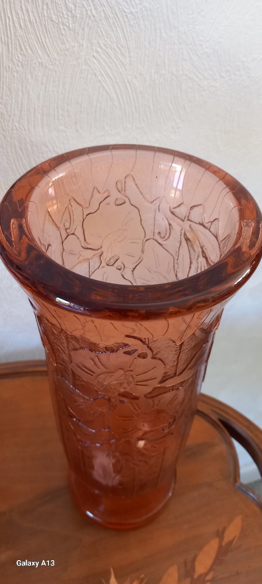 Schneider Le Verre Français Charder Art Deco Vase With Acid Etching-photo-3