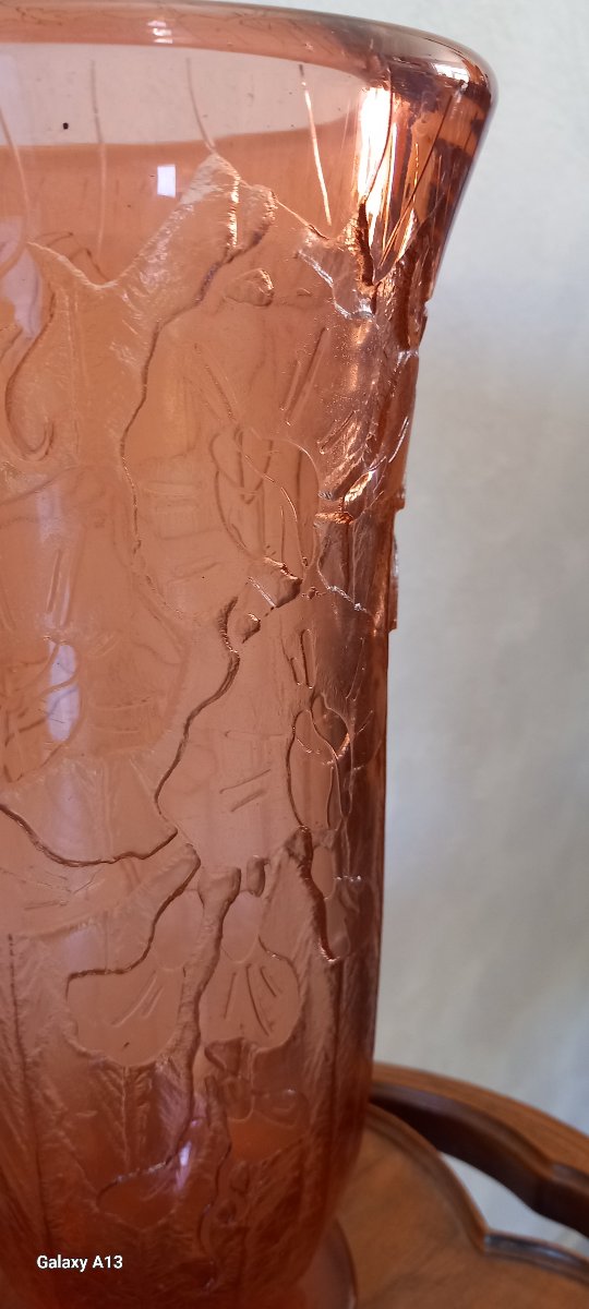 Schneider Le Verre Français Charder Art Deco Vase With Acid Etching-photo-5