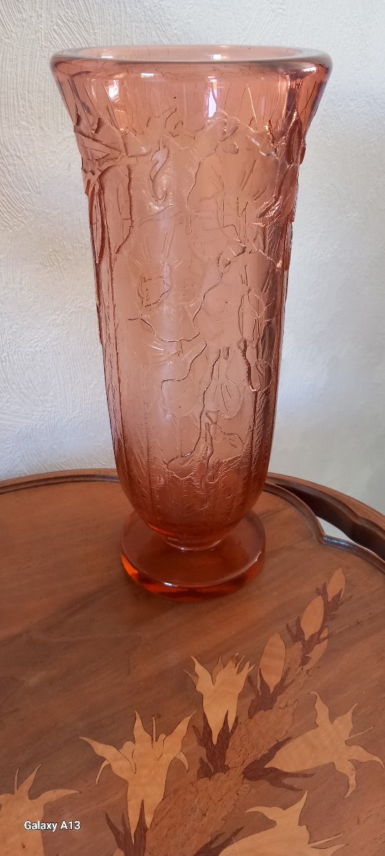 Schneider Le Verre Français Charder Art Deco Vase With Acid Etching
