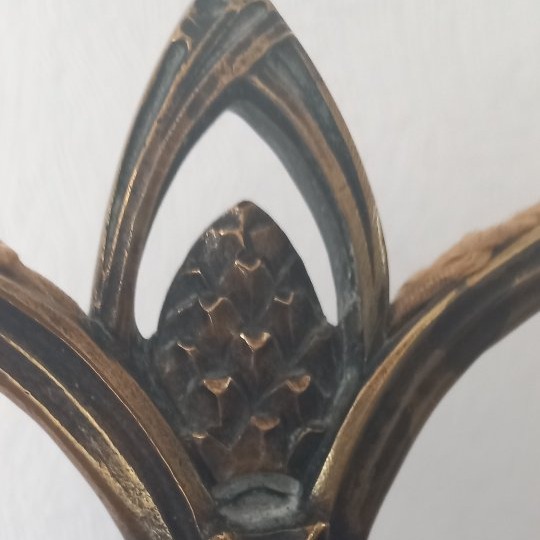 Majorelle And Daum Nancy: Signed Bronze Lamp Base With Pine Cone Design-photo-8