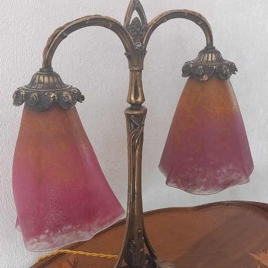 Majorelle And Daum Nancy: Signed Bronze Lamp Base With Pine Cone Design