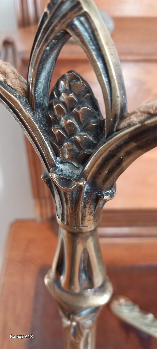 Louis Majorelle Art Nouveau Bronze Lamp Base With Pine Cone Design-photo-3