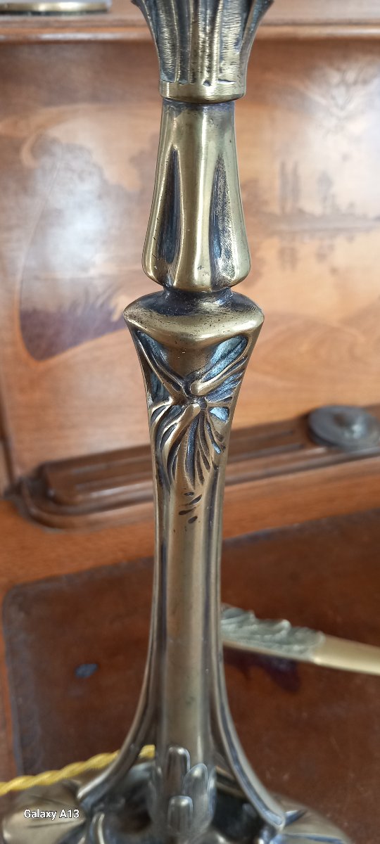 Louis Majorelle Art Nouveau Bronze Lamp Base With Pine Cone Design-photo-1