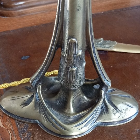 Louis Majorelle Art Nouveau Bronze Lamp Base With Pine Cone Design-photo-4