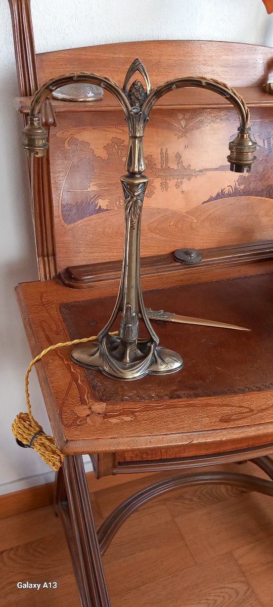 Louis Majorelle Art Nouveau Bronze Lamp Base With Pine Cone Design-photo-8