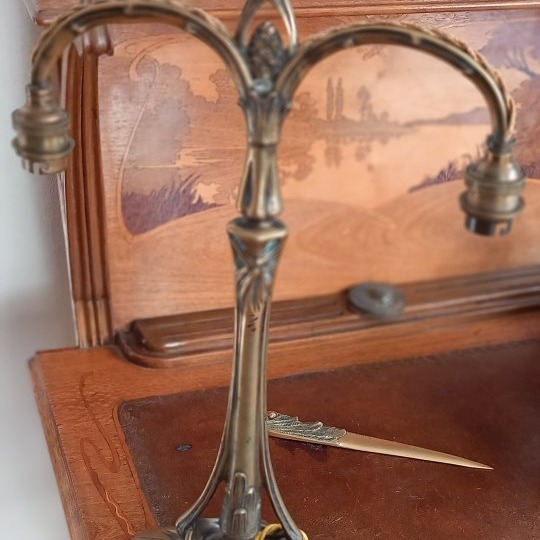 Louis Majorelle Art Nouveau Bronze Lamp Base With Pine Cone Design