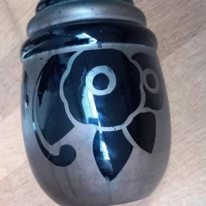 Art Deco Vase By Paul Heller, Made Of Black Hyalite Glass, From Verrerie De Rupel, Boom, Belgium