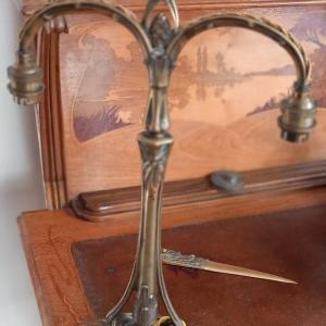 Louis Majorelle Art Nouveau Bronze Lamp Base With Pine Cone Design