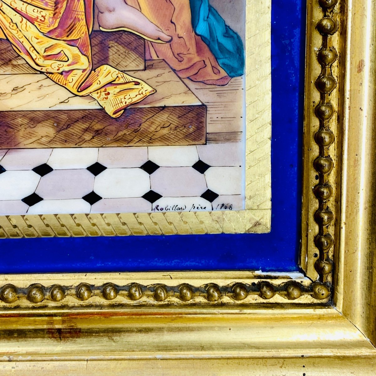 Tableau peinture sur porcelaine - "joseph Interprète les songes de Pharaon" - XIXe siècle-photo-1