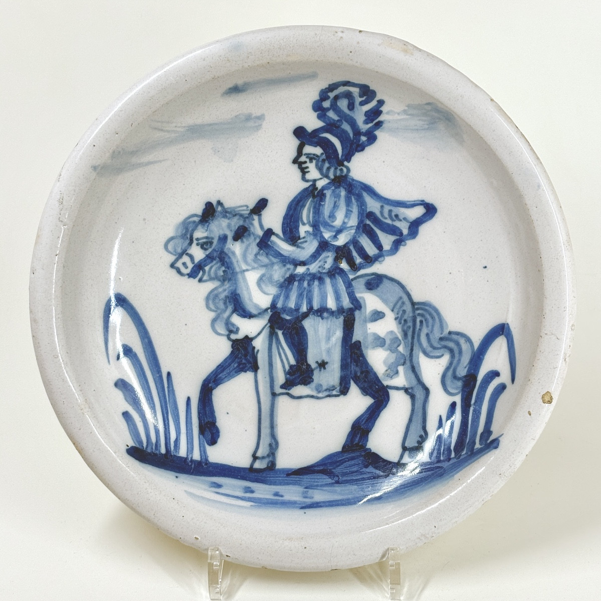 Dish With A Rider In Earthenware From Northern France - Eighteenth Century