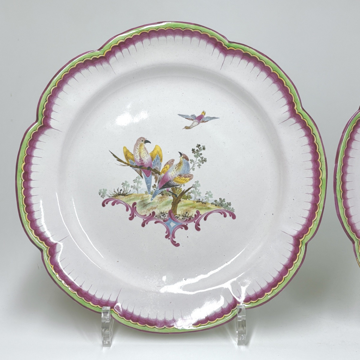 Aprey - Paire d'assiettes aux oiseaux - XVIIIe siècle-photo-2