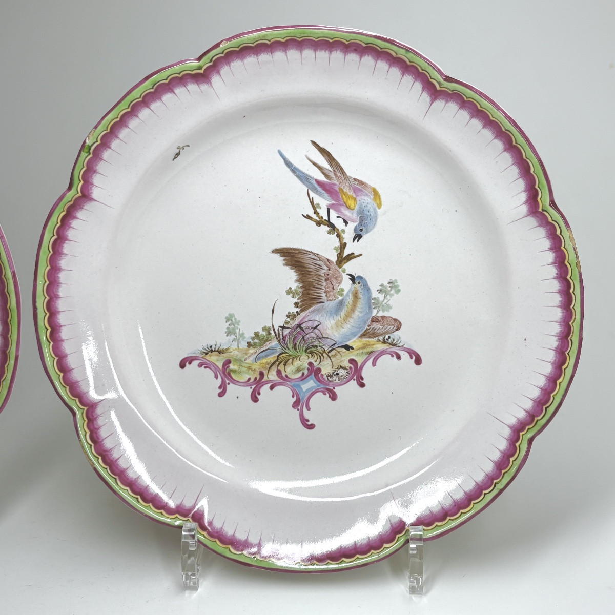 Aprey - Paire d'assiettes aux oiseaux - XVIIIe siècle-photo-3