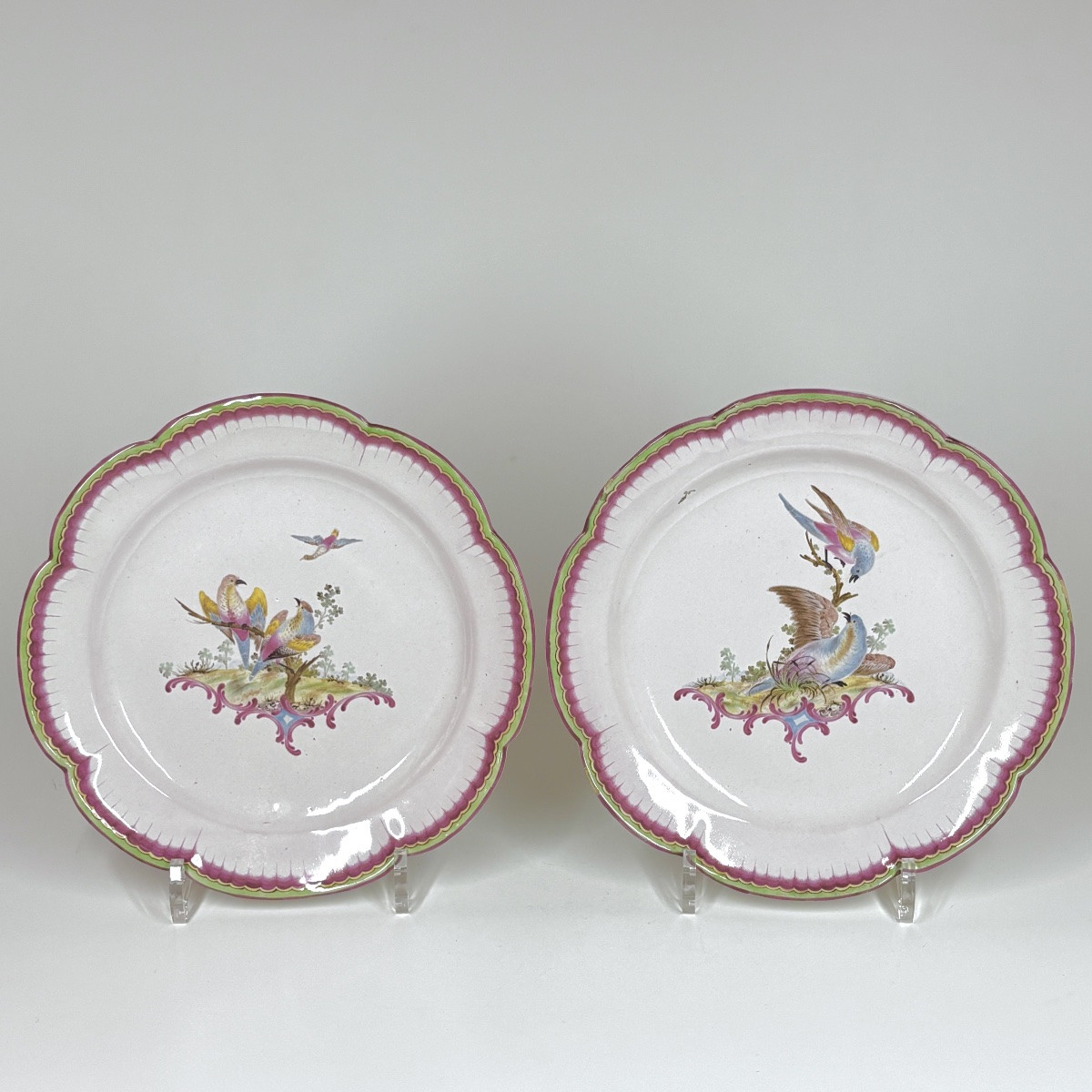 Aprey - Paire d'assiettes aux oiseaux - XVIIIe siècle-photo-4