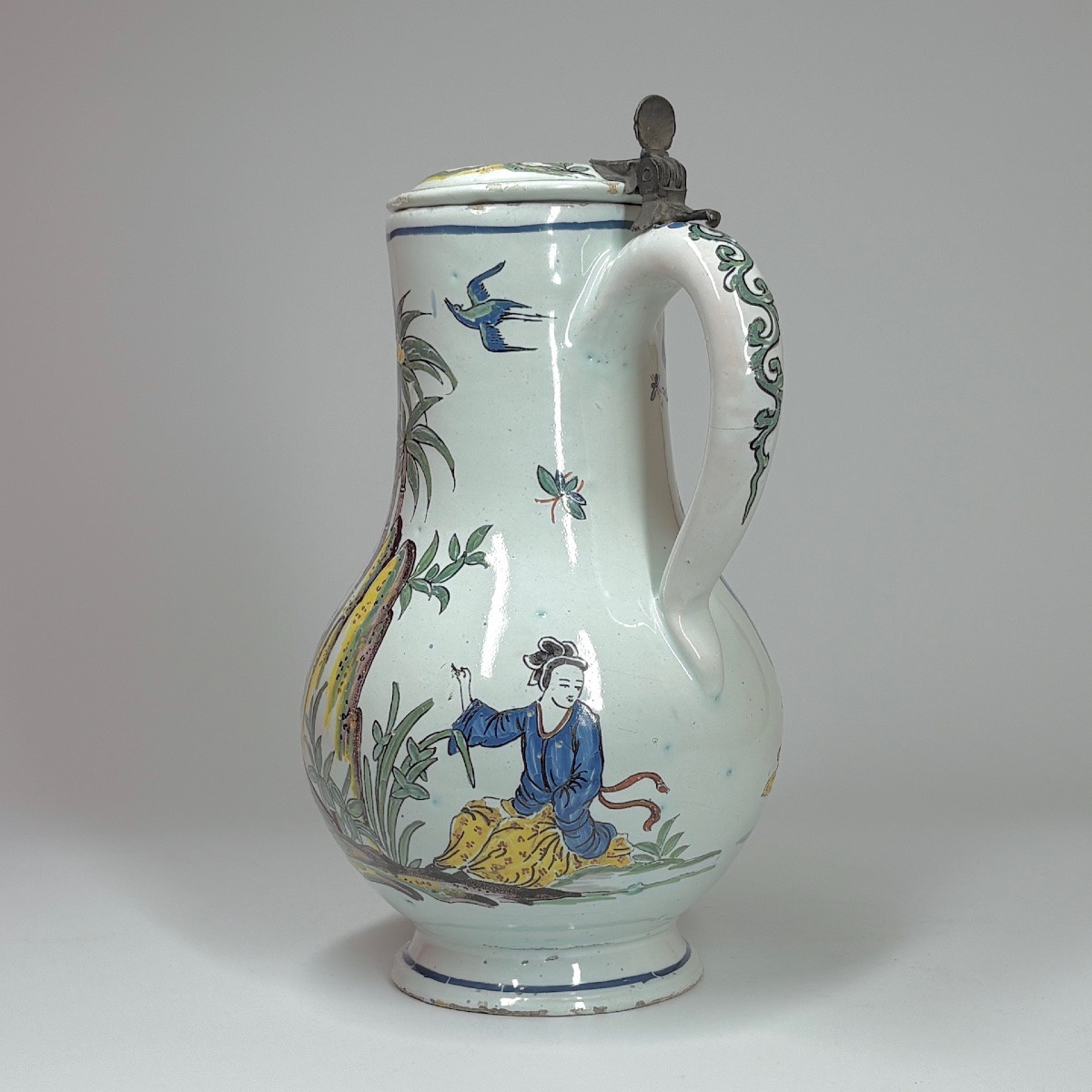 Rare Desvres Earthenware Pitcher With Chinese Figures And A Pagoda - Eighteenth Century-photo-3