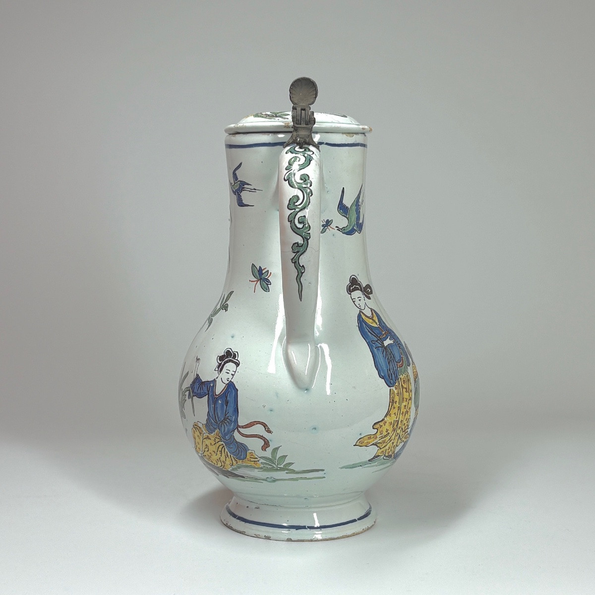 Rare Desvres Earthenware Pitcher With Chinese Figures And A Pagoda - Eighteenth Century-photo-4