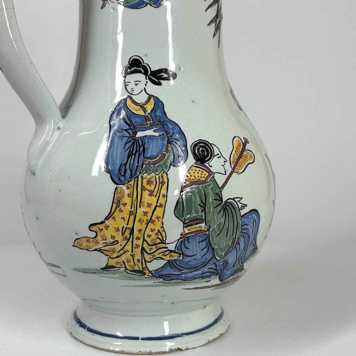 Rare Desvres Earthenware Pitcher With Chinese Figures And A Pagoda - Eighteenth Century-photo-3