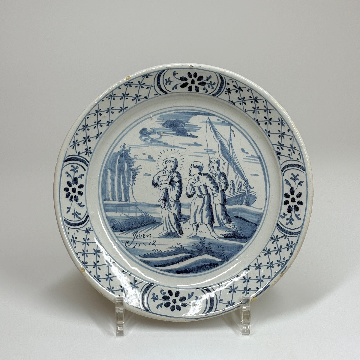 Pays-Bas - Probablement Harlingen - Six assiettes à décor de scènes bibliques - XVIIIe siècle-photo-1