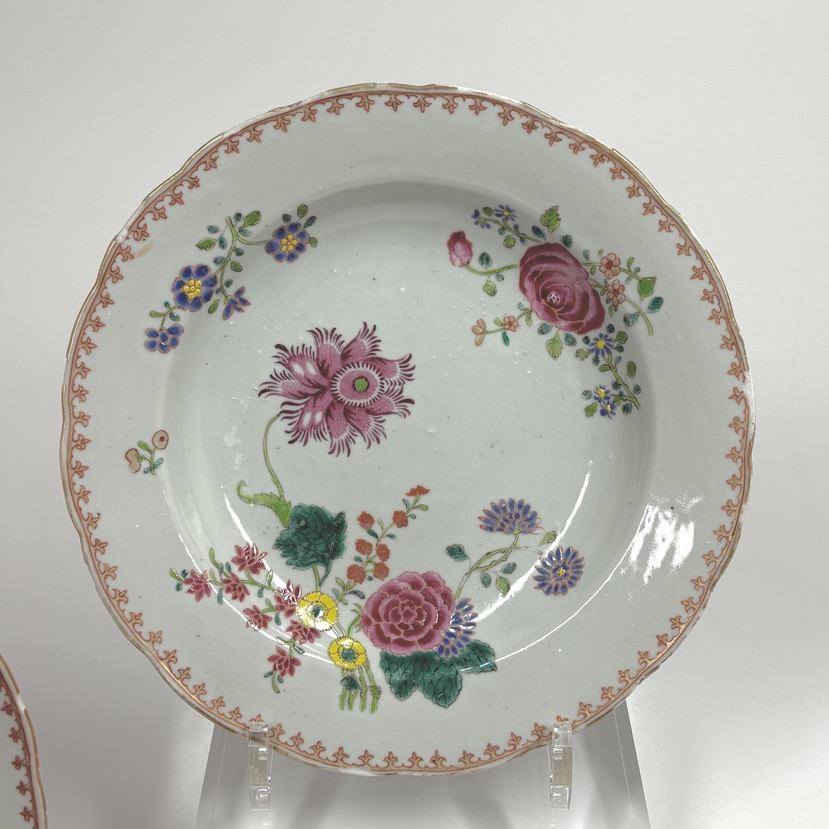 Deux paires d'assiettes en porcelaine de la compagnie de Indes - XVIIIe siècle-photo-2