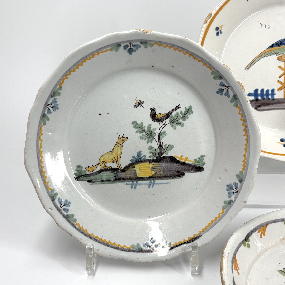 Four Nevers Earthenware Plates With Doiseaux Decoration - 18th Century-photo-3