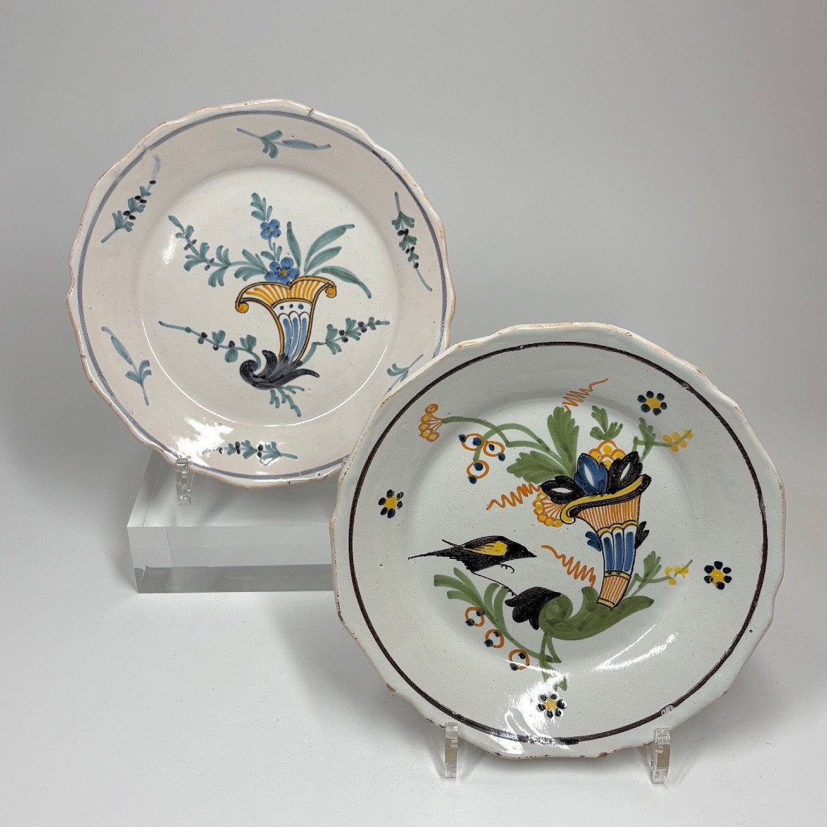 Four Nevers Earthenware Plates With Doiseaux Decoration - 18th Century-photo-2