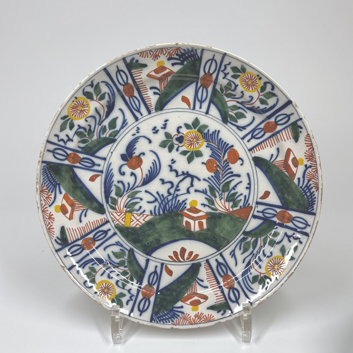 Quatre assiettes polychrome en faïence de Delft - XVIIIe siècle-photo-2