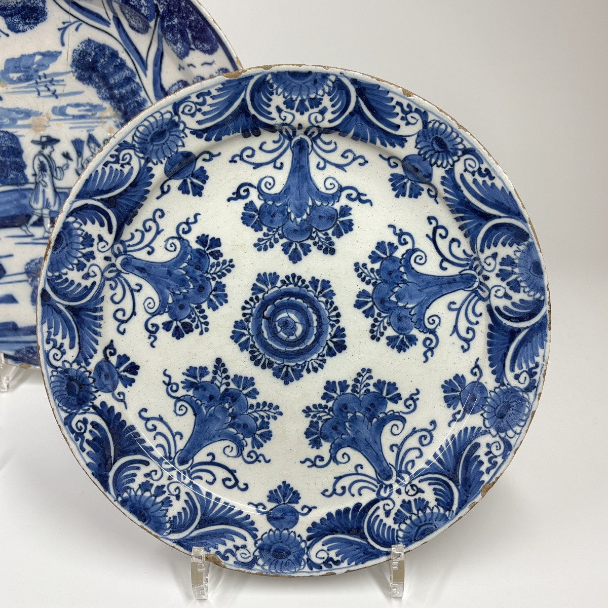 A Dish And Three Plates From Delft -18th Century-photo-4