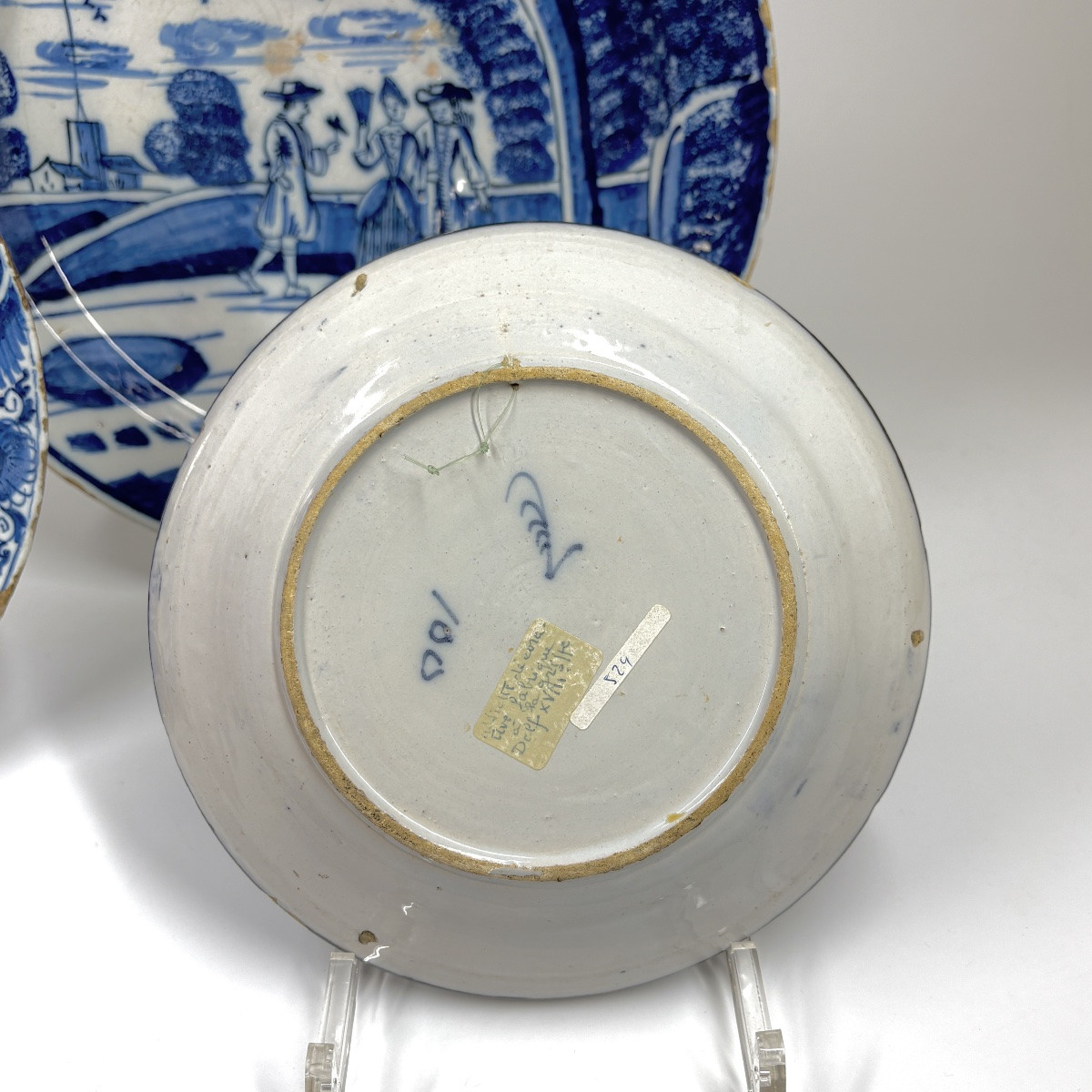 A Dish And Three Plates From Delft -18th Century-photo-3