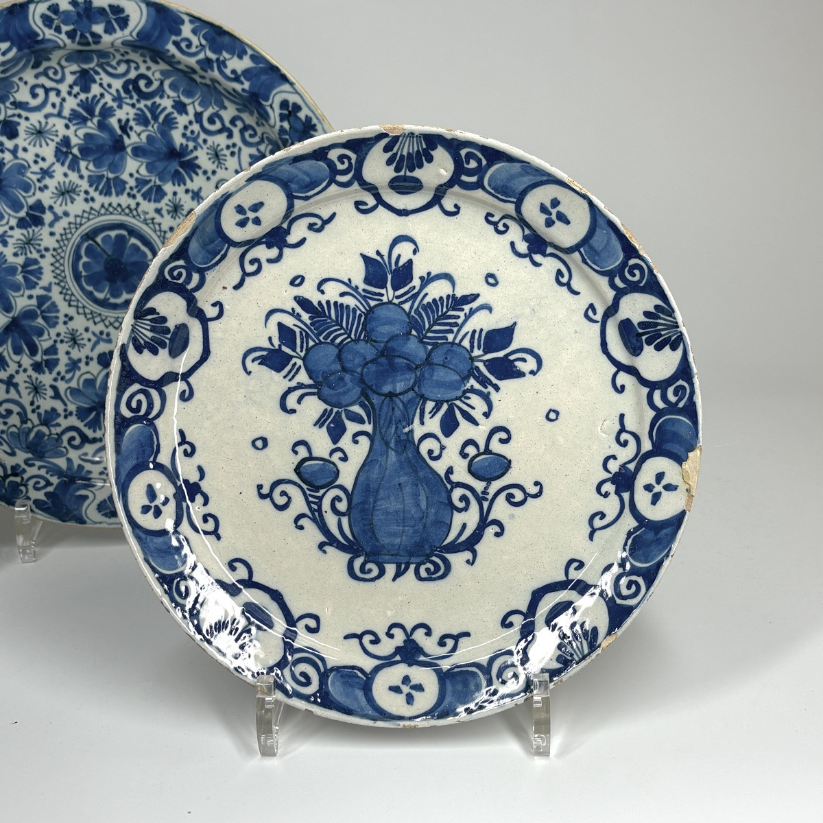 A Dish And Three Plates From Delft -18th Century-photo-2