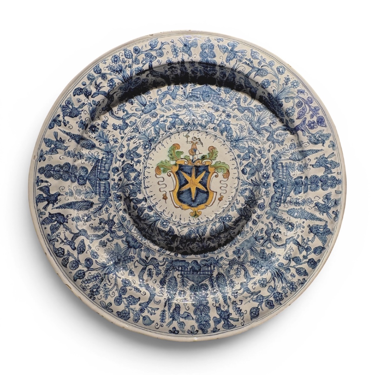 Large Savona Earthenware Dish With A Central Indentation—16th Century-photo-4