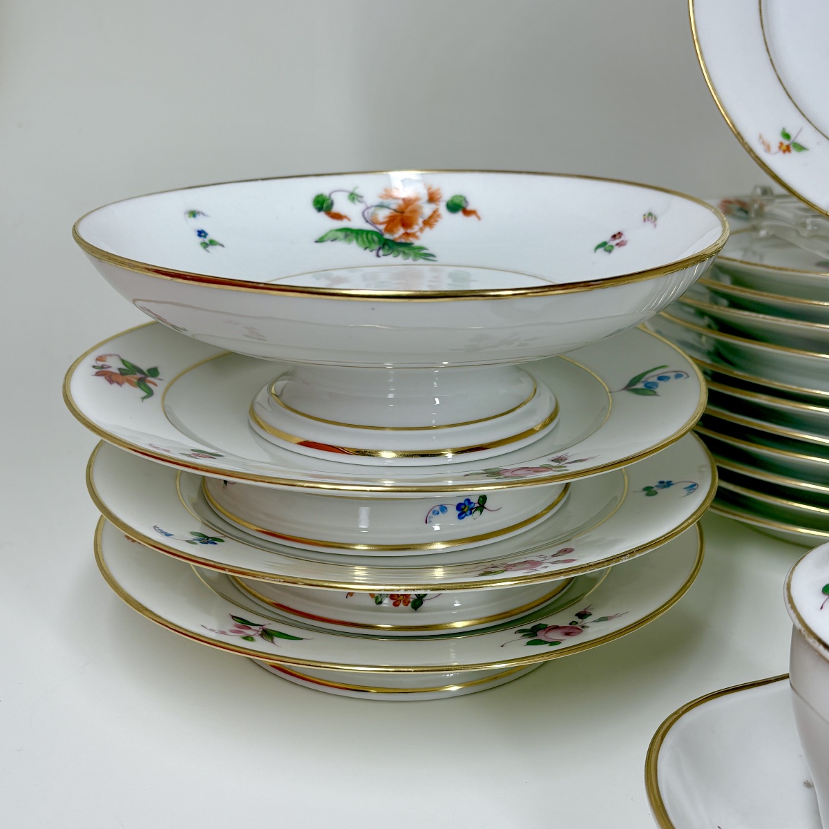 Paris - Fabrique Rousseau - Porcelain Dessert Set With Floral Decoration - 19th Century-photo-2