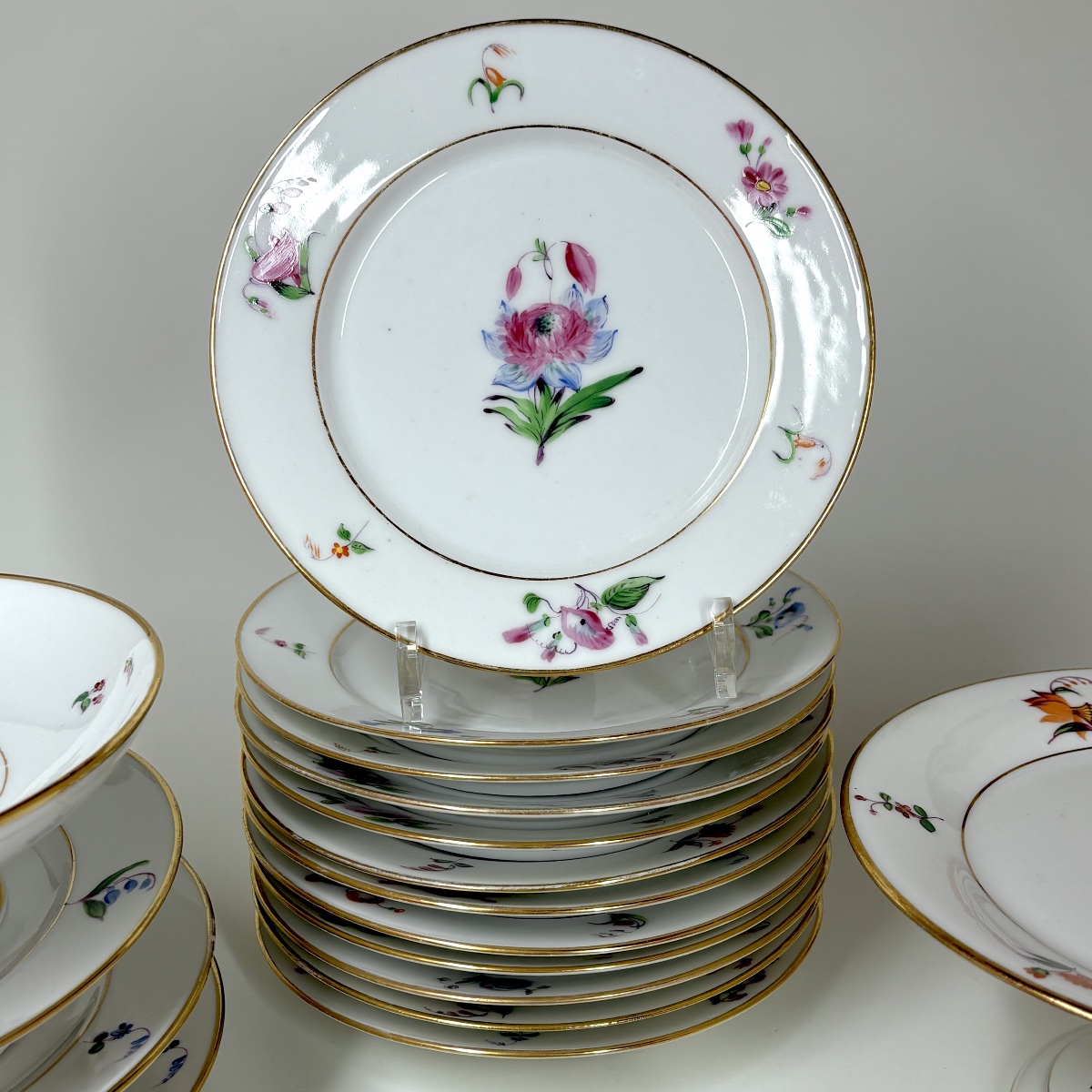 Paris - Fabrique Rousseau - Porcelain Dessert Set With Floral Decoration - 19th Century-photo-3