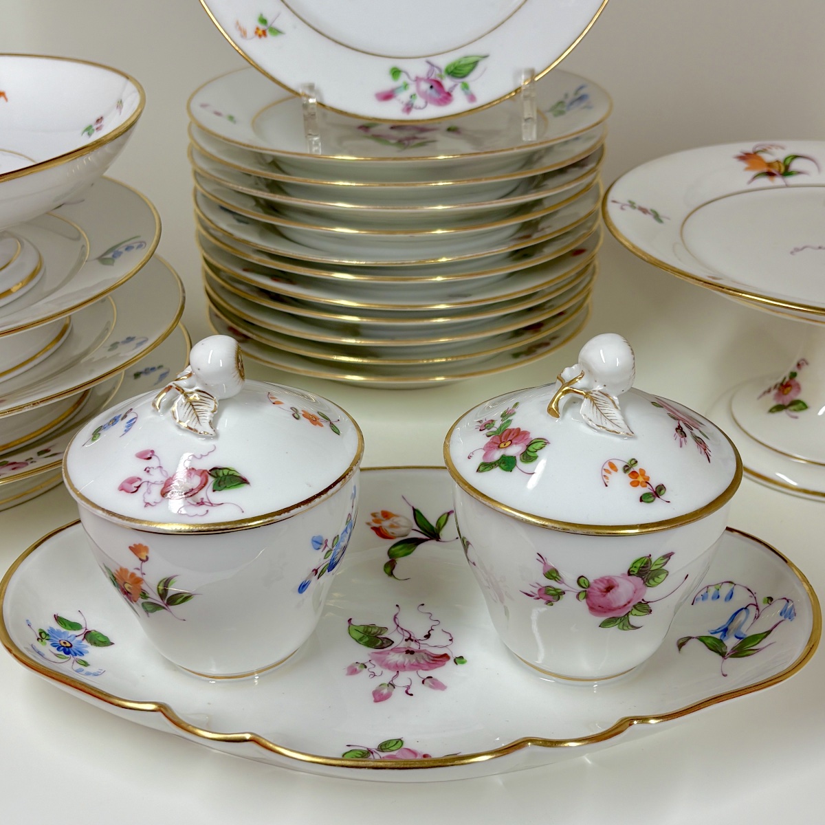 Paris - Fabrique Rousseau - Porcelain Dessert Set With Floral Decoration - 19th Century-photo-4