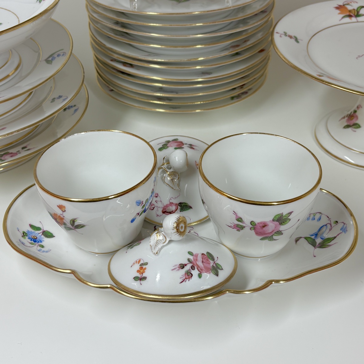 Paris - Fabrique Rousseau - Porcelain Dessert Set With Floral Decoration - 19th Century-photo-3