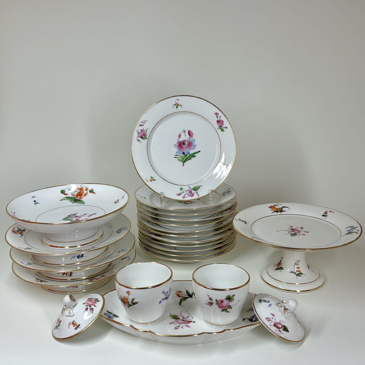 Paris - Fabrique Rousseau - Porcelain Dessert Set With Floral Decoration - 19th Century-photo-4