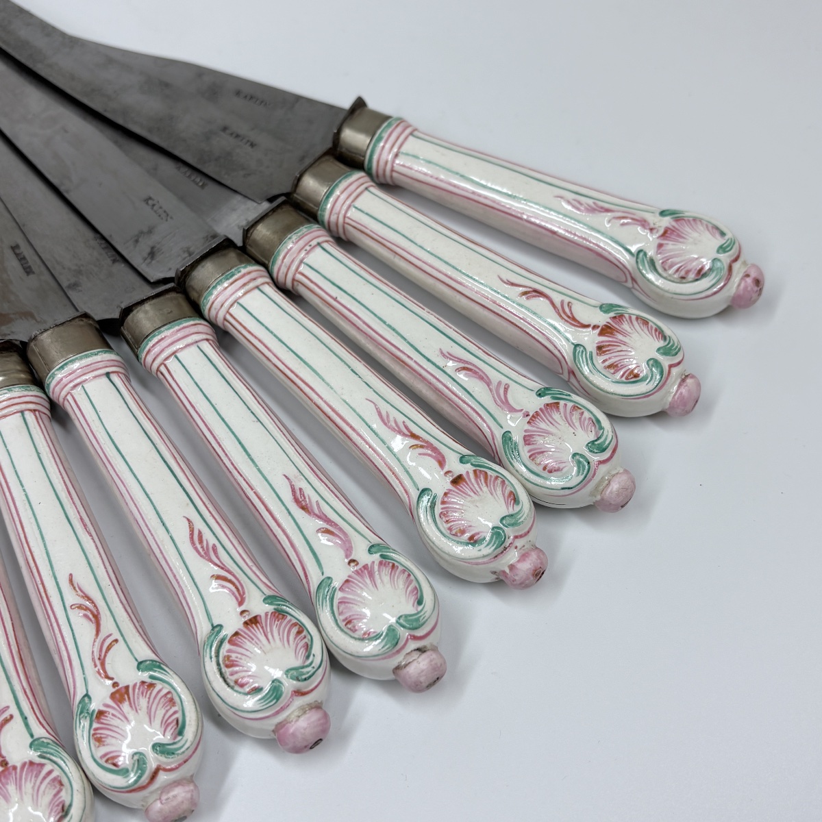 Set Of Fifteen Knives With Lunéville Earthenware Handles—19th Century-photo-3