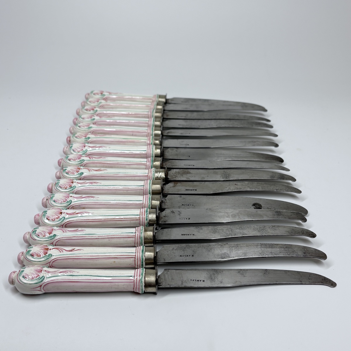 Set Of Fifteen Knives With Lunéville Earthenware Handles—19th Century-photo-4