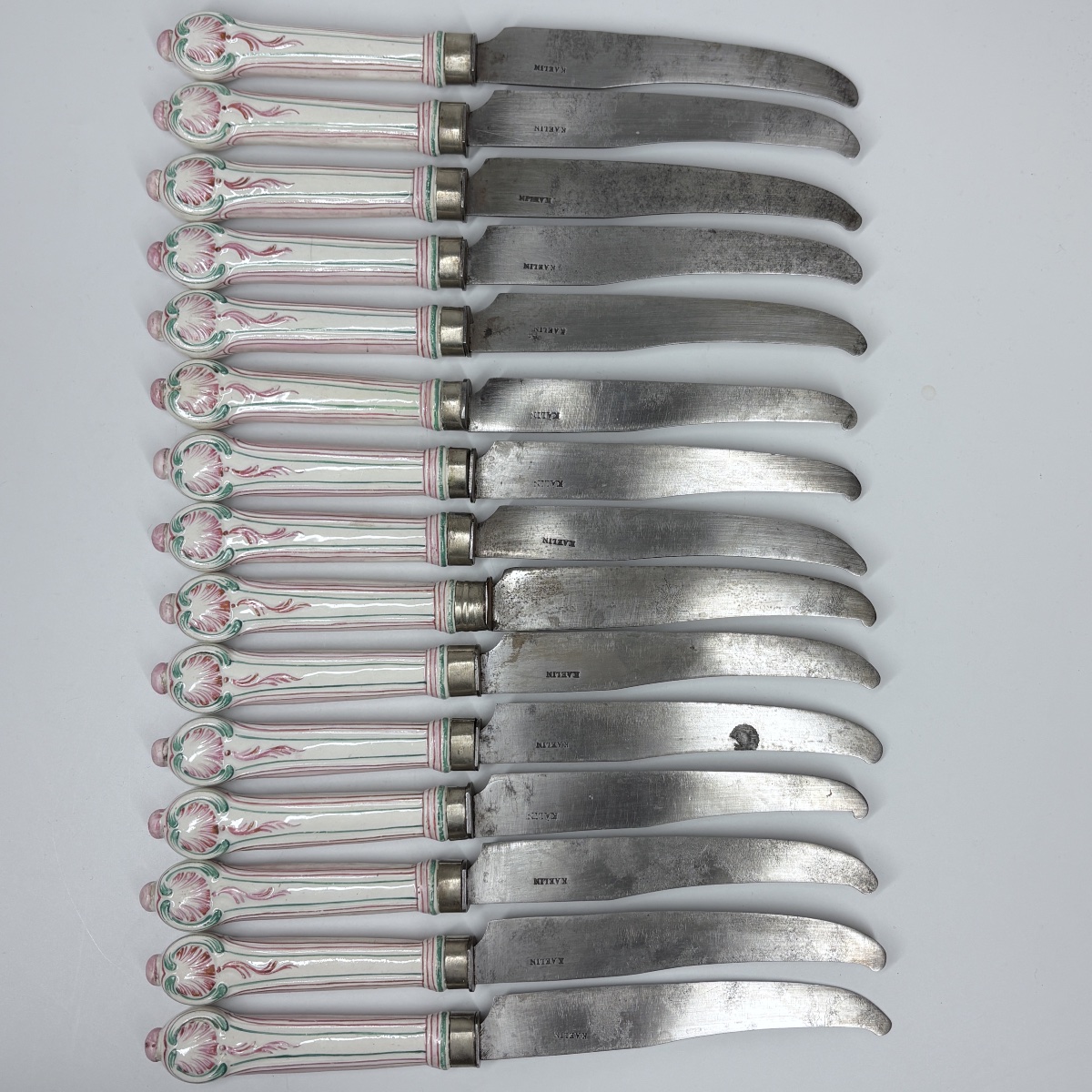 Set Of Fifteen Knives With Lunéville Earthenware Handles—19th Century-photo-1