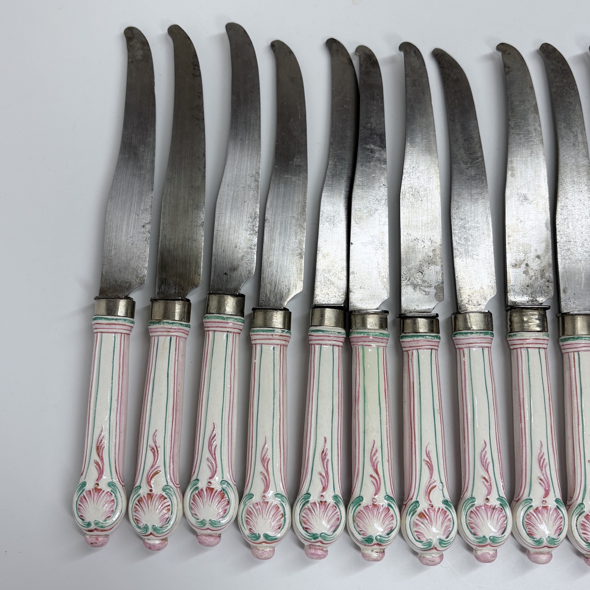 Set Of Fifteen Knives With Lunéville Earthenware Handles—19th Century-photo-2