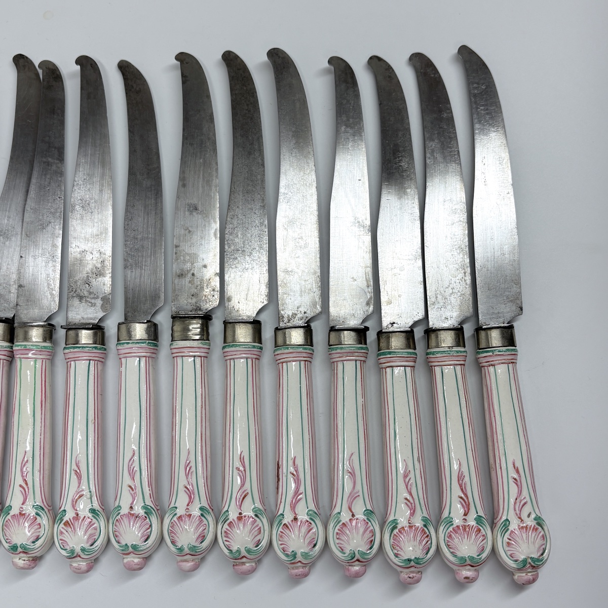 Set Of Fifteen Knives With Lunéville Earthenware Handles—19th Century-photo-3
