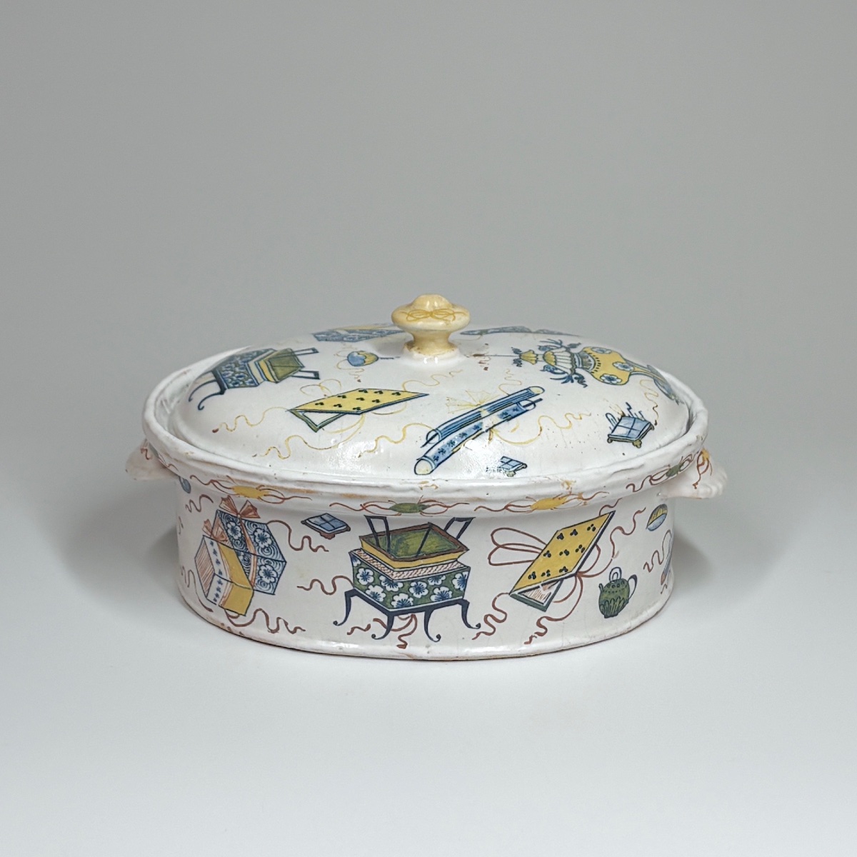 Rouen Earthenware Terrine With A So-called “échantillon” Decoration—eighteenth Century-photo-3