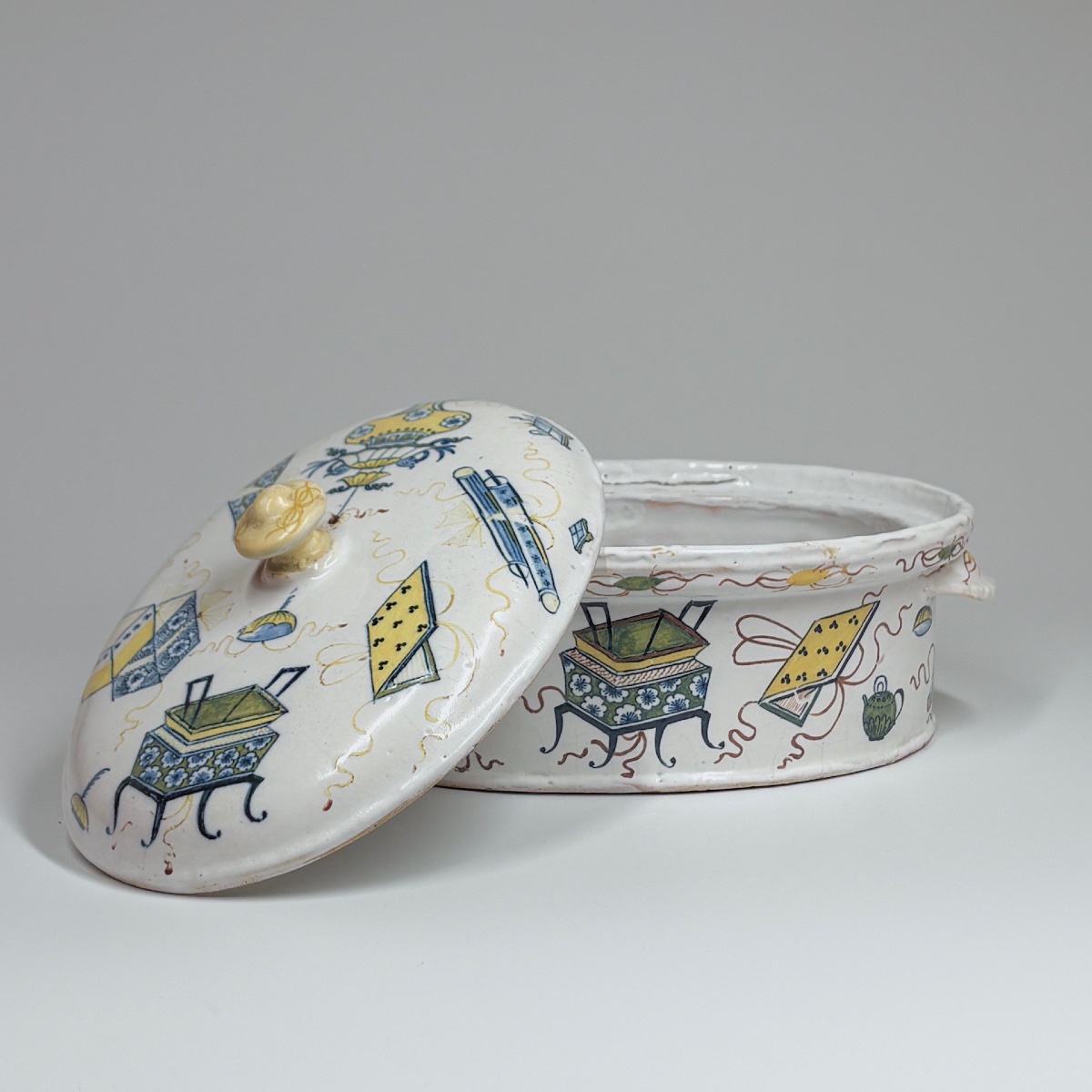 Rouen Earthenware Terrine With A So-called “échantillon” Decoration—eighteenth Century-photo-3