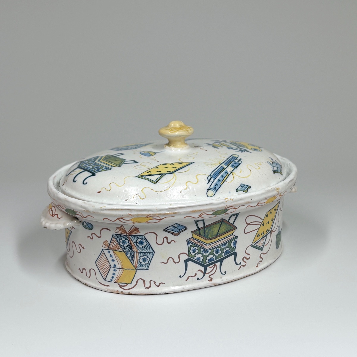 Rouen Earthenware Terrine With A So-called “échantillon” Decoration—eighteenth Century
