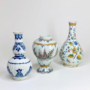 Three Earthenware Vases From Rouen - 18th Century