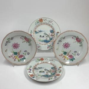 Deux paires d'assiettes en porcelaine de la compagnie de Indes - XVIIIe siècle