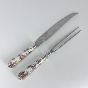Couteau et fourchette en porcelaine de Saint-Cloud - XVIIIe siècle